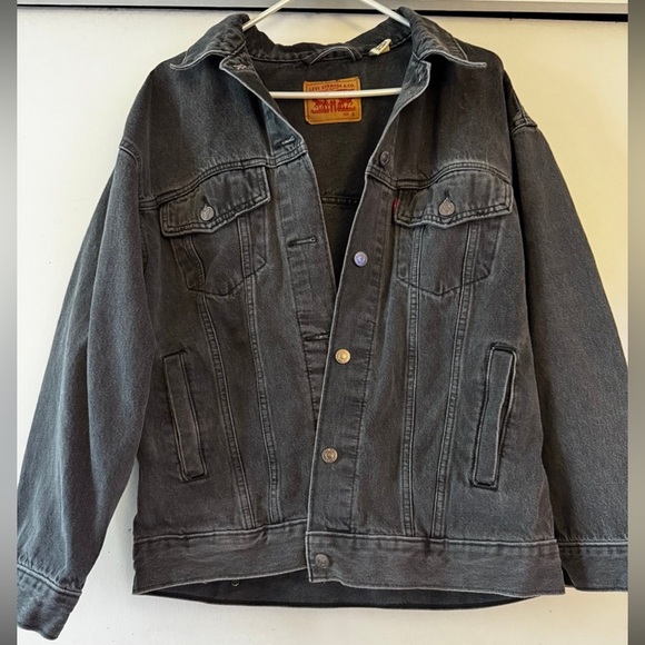 Levi’s Baggy Trucker Jean Jacket Black Wash Grey Size Small - Picture 3 of 12